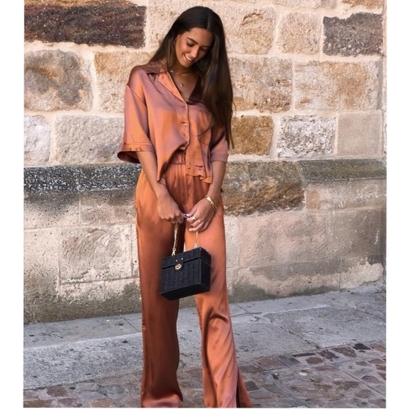 LAST Set-NWT Zara 2-P Satin Pajama Shirt & Pants - Picture 2 of 12